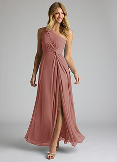Azazie Brooke Bridesmaid Dresses Cedar Rose A-Line One Shoulder Mesh Dress image2