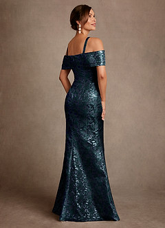 Azazie Bakersfield Abiti per la Madre della Sposa Abito Sirena in Jacquard Floreale a Spalla Scoperta Marino Scuro image2