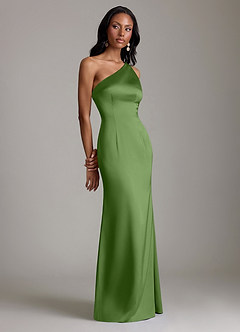 Azazie Voni Bridesmaid Dresses Basil Mermaid One Shoulder Stretch Satin Dress image1