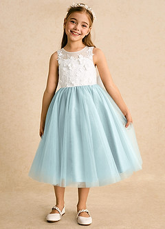 Azazie Lina Flower Girl Dresses Ivory Mist Ball-Gown Lace Dress image5