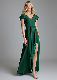 Azazie Omari Bridesmaid Dresses Emerald A-Line Chiffon Dress image1