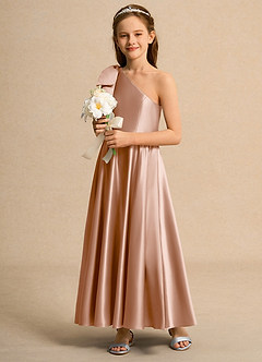 Azazie Guppy Junior Formal Flower Girl Klänningar Klä A-Line i Matt satäng Ena axeln image5