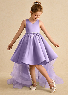 Azazie Julietta Flower Girl Dresses Lilac Ball-Gown Convertible Tulle Dress image9