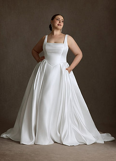 Azazie Celeste Abiti da Sposa Abito Principessa in Raso con tasche Bianco Diamante image1