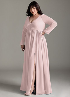 Azazie Teton Maternity Bridesmaid Dresses A-Line Long Sleeve Chiffon Floor-Length Dress image10