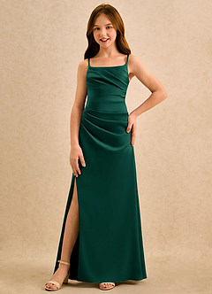 Azazie Cannoli Girls Formal Sukienki dla dziewczynek sypiących kwiaty Linia A Pofałdowany Satyna elastyczna Długość podłogi Sukienka image3