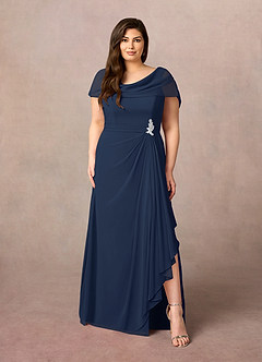 Azazie Mary Mother of the Bride Dresses Dark Navy A-Line Side Slit Chiffon Dress image6