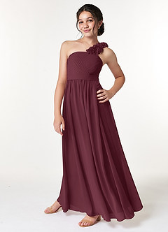 Azazie Flower Junior Cabernet A-Line Pleated Chiffon Dress image5