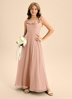 Azazie Callie Junior Abito A-Line in Chiffon Increspato Champagne Rosa image6