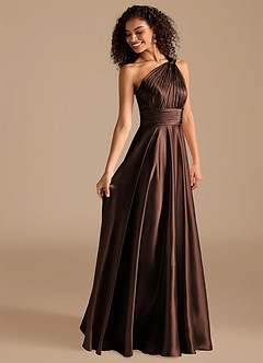 Azazie Charlize Bridesmaid Dresses Ganache A-Line One Shoulder Metallic Satin Dress image6
