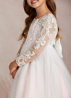 Azazie Elodie Flower Girl Dresses Ivory Blushing Pink Ball-Gown Lace Dress image7