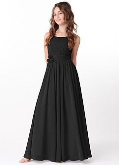 Azazie Astrid Junior Black A-Line Floral Chiffon Dress image3
