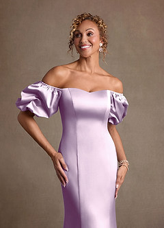 Azazie Redding Klänningar till brudens mor Klä Tubklänning i Stretch Satin Rynkad Frostad Lila image6