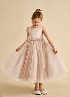 Azazie Lux vestidos de niña de las flores Vestido de Rosa Inglesa de Tul de Corte En A con Perla image3