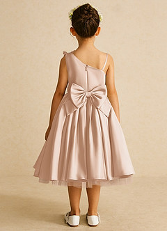 Azazie Lollipop Flower Girl Dresses English Rose A-Line One Shoulder Matte Satin Dress image3