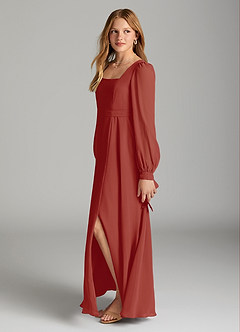 Azazie Leonia Junior Terracotta A-Line with Pockets Chiffon Dress image3
