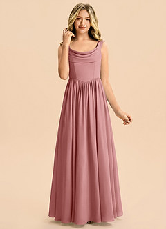 Azazie Cali Junior Vestido Rosa Polvorienta de Satén Elástico de Corte en A con Plisado image1