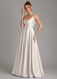 Azazie Azaria Robes de demoiselle d'honneur Robe Trapèze en Satin extensible Corset Albâtre Blanc image3
