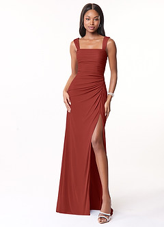 Azazie Jesaphine Bridesmaid Dresses Terracotta Sheath Ruched Mesh Dress image5