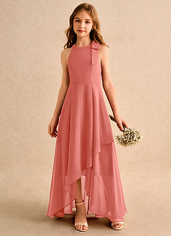 Azazie Boop Girls Formal Flower Girl Dresses Salmon Pink A-Line Bow Chiffon Dress image4