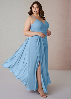 Azazie Emerald Brautjungfernkleider A-Linie Gekräuselt Chiffon Kleid Stahlblau image8