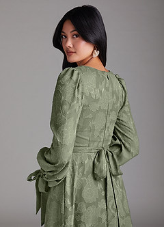 Azazie Leonia Bridesmaid Dresses Pistachio A-Line Long Sleeve Floral Burnout Dress image5