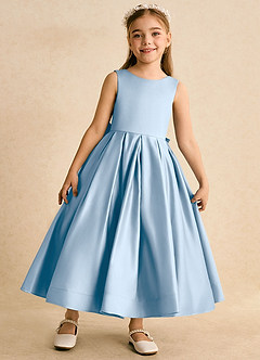Azazie Cailee Flower Girl Dresses Powder Blue Ball-Gown Pleated Matte Satin Dress image5