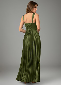 Azazie Avenelle Bridesmaid Dresses Olive A-Line Corset Stretch Satin Dress image2