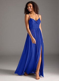 Azazie Zeya Final Sale Royal Blue A-Line Pleated Mesh Dress image3