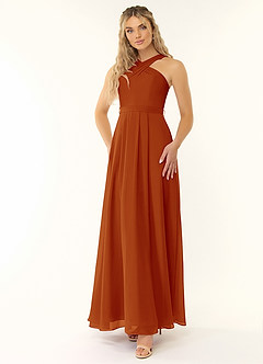 Azazie Dixie Bridesmaid Dresses A-Line Halter Pleated Chiffon Floor-Length Dress image3