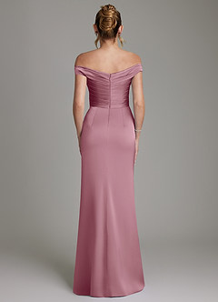 Azazie Teyana Bridesmaid Dresses Vintage Mauve Sheath Off the Shoulder Stretch Satin Dress image7