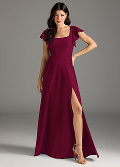 Azazie Bondi Bridesmaid Dresses Burgundy A-Line Ruched Stretch Crepe Dress image2