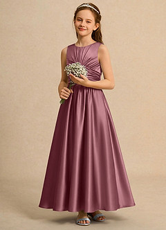 Azazie Ducky Girls Formal Flower Girl Dresses Desert Rose A-Line Pleated Stretch Satin Dress image5