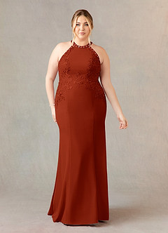 Azazie Tyra Mother of the Bride Dresses Rust Mermaid Halter Lace Stretch Crepe Dress image7
