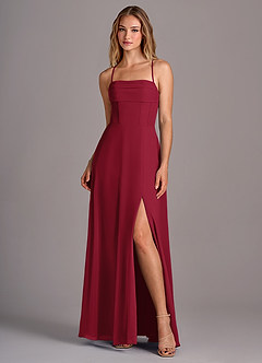Azazie Carolyn Bridesmaid Dresses Burgundy A-Line Pleated Chiffon Dress image1