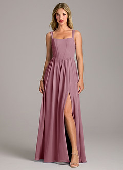 Azazie Rosaline Bridesmaid Dresses Vintage Mauve A-Line Side Slit Chiffon Dress image4