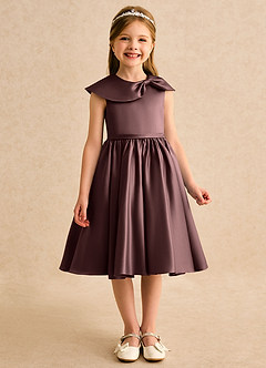 Azazie Acorn Flower Girl Dresses Espresso A-Line Pleated Matte Satin Dress image3