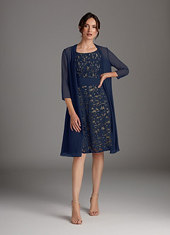 Azazie Beth Mother of the Bride Dresses Dark Navy Champagne A-Line Scoop Sequins Chiffon Dress image4