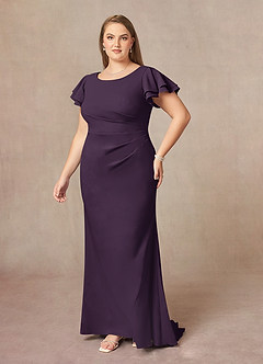 Azazie Peppermint Mother of the Bride Dresses Plum Mermaid Scoop Ruched Stretch Crepe Dress image8