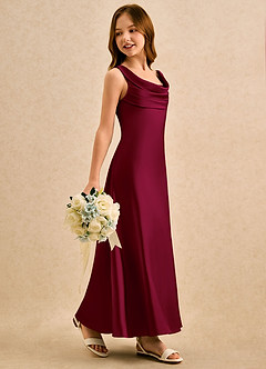 Azazie Raspberry Girls Formal Flower Girl Klänningar Klä A-Line i Stretch Satin Plisserad image3