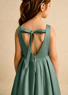 Azazie Pepper Flower Girl Dresses Eucalyptus A-Line Pleated Matte Satin Dress image8