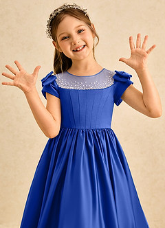 Azazie Toffee Abiti da Ragazza di Fiori Abito Stile Principessa in Raso Opaco Fiocco Blu Reale image6