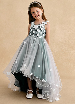 Azazie Celia Flower Girl Dresses Pine A-Line Lace Tulle Dress image6