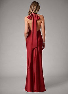 Azazie Velli Brautjungfernkleider Meerjungfrau-Linie Hoher Kragen Stretch-Satin Kleid Scharlachrot image5