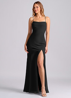 Azazie Grata Bridesmaid Dresses Black Mermaid Pleated Chiffon Dress image1