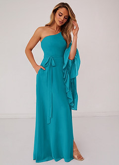 Barbie ♥ Azazie Bridesmaid Dresses Jade A-Line Long Sleeve Chiffon Dress image4