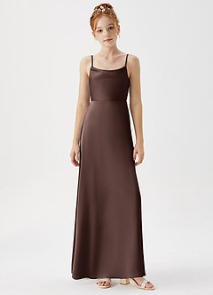 Azazie Shale Junior Ganache A-Line Stretch Satin Dress image5