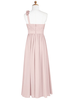 Azazie Flower Junior Blushing Pink A-Line Pleated Chiffon Dress image8