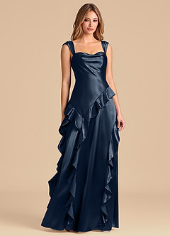 Azazie Sloane Jurken voor bruidsmeisjes Jurk van Metaalachtig Satijn met A-Lijn Sweetheart Halslijn Donkere Marine image5