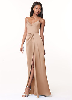 Azazie Brielle Bridesmaid Dresses English Rose A-Line Cowl Spaghetti Straps Stretch Satin Dress image3